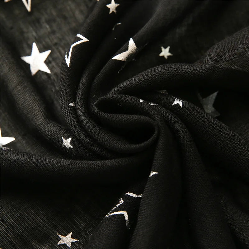 Fashion Iron Silver Star Tassel Viscose Shawl Scarf Women