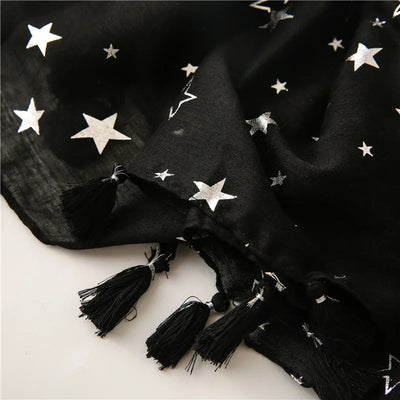 Fashion Iron Silver Star Tassel Viscose Shawl Scarf Women