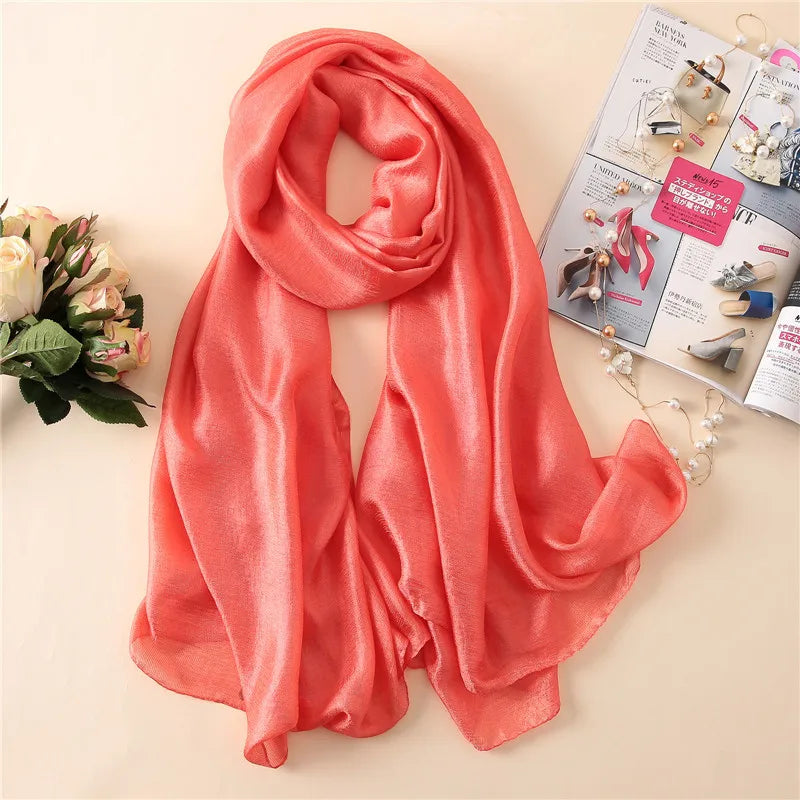 Luxury Brand Women Fashion Scarf Plain Solid Silk Linen Shawls