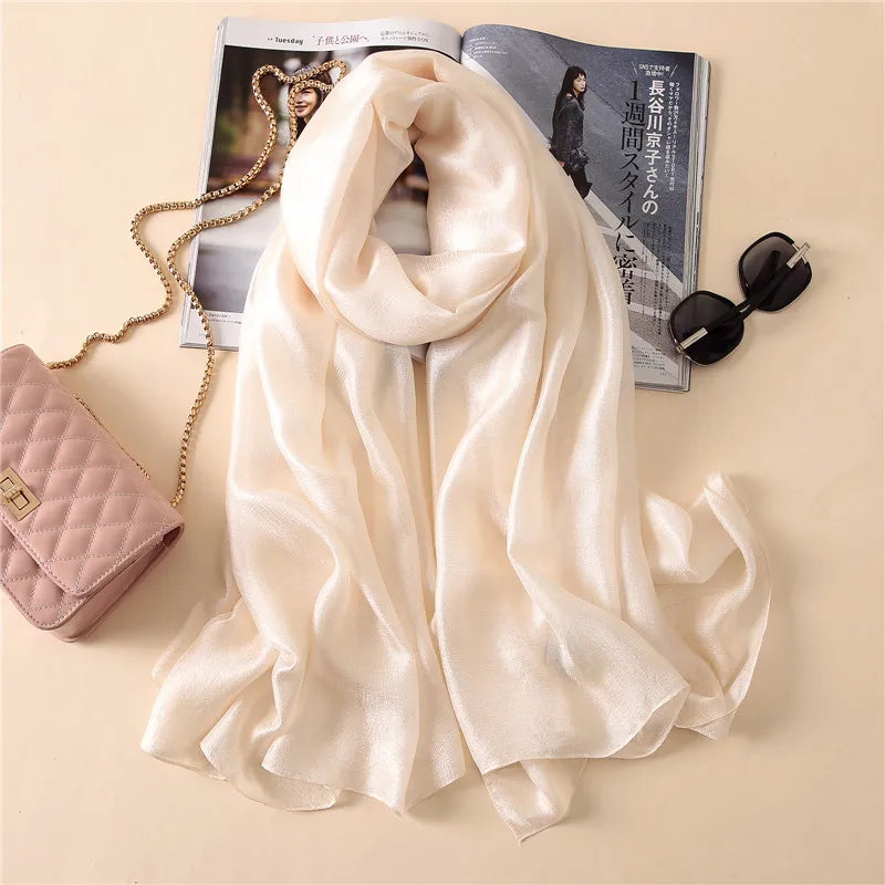 Luxury Brand Women Fashion Scarf Plain Solid Silk Linen Shawls