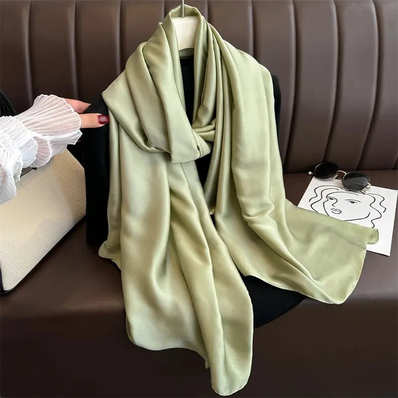 Luxury Brand Spring Large Long Pashmina Women Scarf Solid Silk Shawl