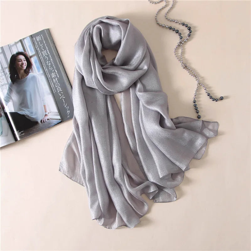 Luxury Brand Women Fashion Scarf Plain Solid Silk Linen Shawls