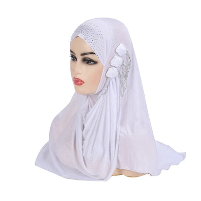 H357 beautiful big gilrs or adults muslim hijab with flowers islamic scarf shawl