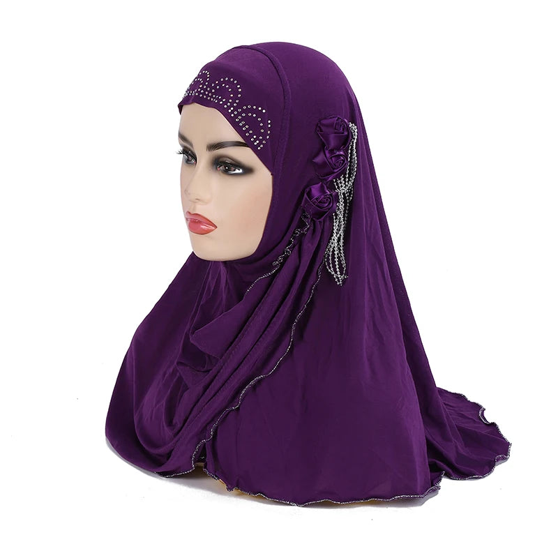 H357 beautiful big gilrs or adults muslim hijab with flowers islamic scarf shawl