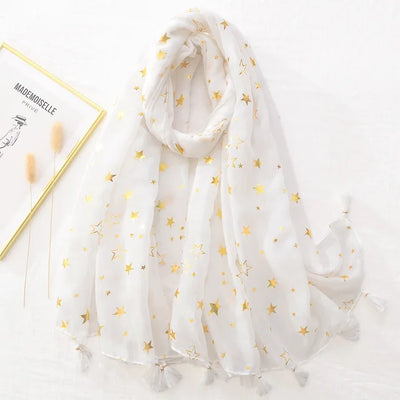 Fashion Iron Silver Star Tassel Viscose Shawl Scarf Women