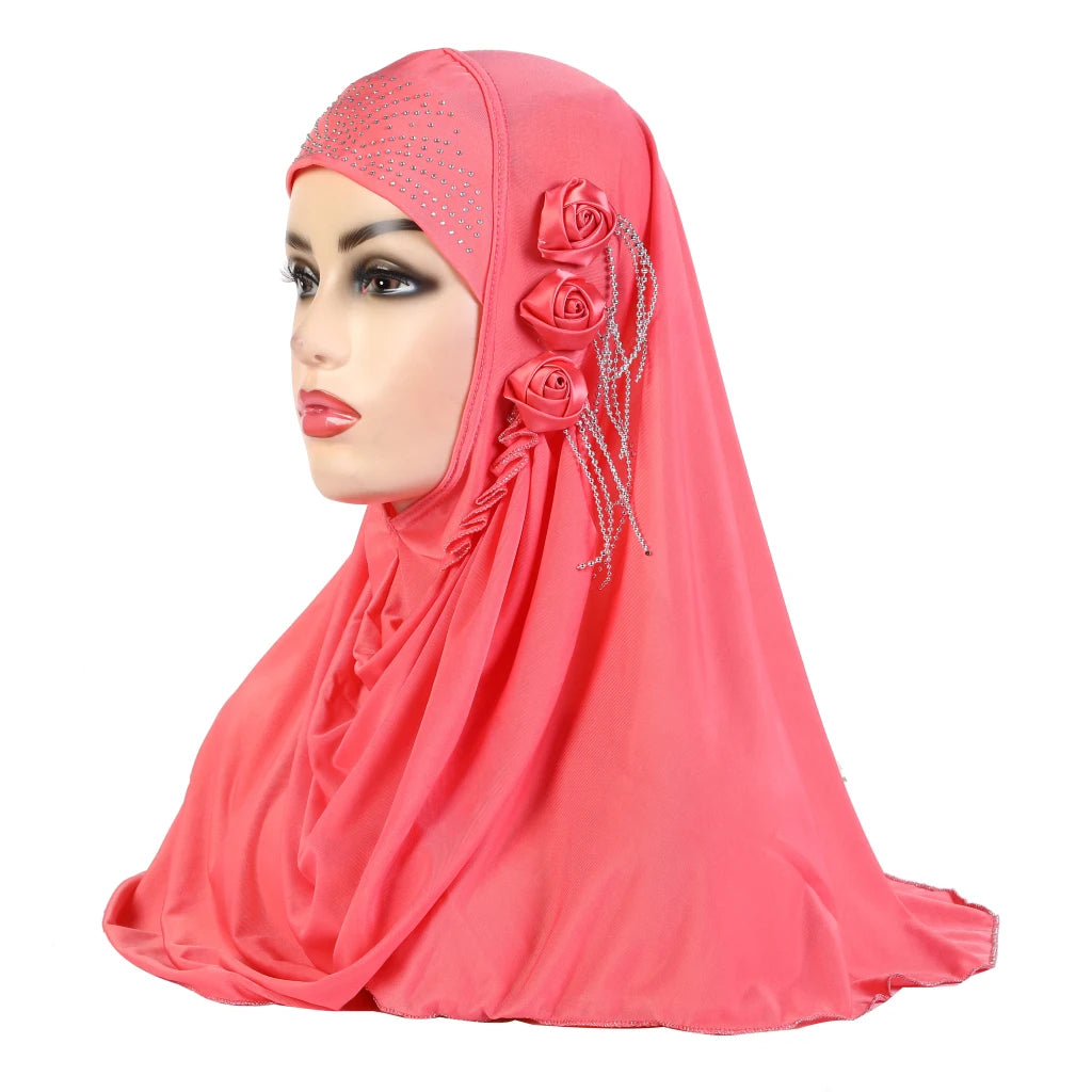 H357 beautiful big gilrs or adults muslim hijab with flowers islamic scarf shawl