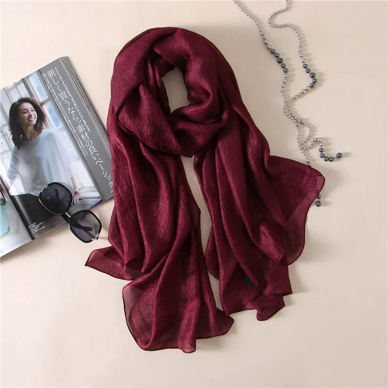 Luxury Brand Women Fashion Scarf Plain Solid Silk Linen Shawls