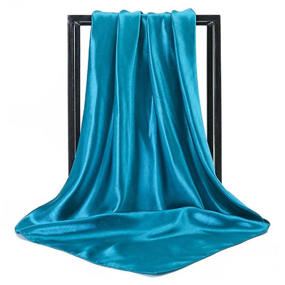 Solid Silk Hijab Scarf for Women Square Neckerchief Satin Headband