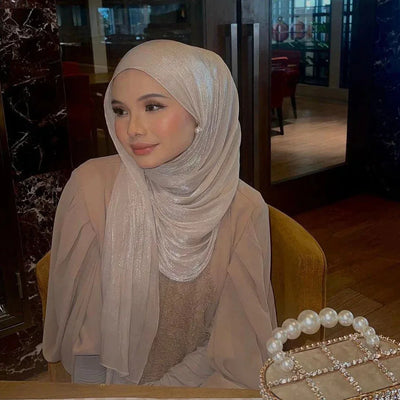 Light Weight Silky Shimmer Hijab Scarf for Muslim Women Plain Shawl