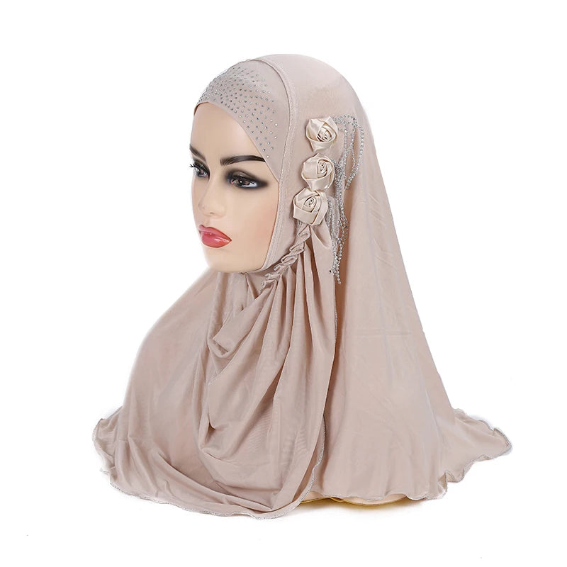 H357 beautiful big gilrs or adults muslim hijab with flowers islamic scarf shawl