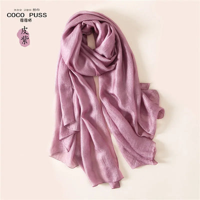 Luxury Brand Women Fashion Scarf Plain Solid Silk Linen Shawls