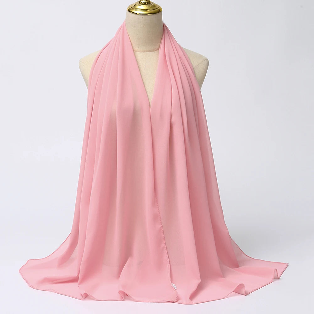 Ramadan Muslim Chiffon Hijabs For Woman Plain Color Headscarf Long Shawl Scarf