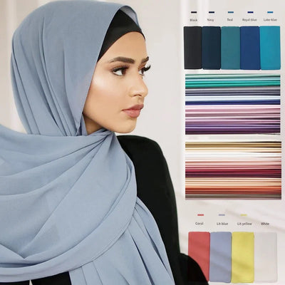 Ramadan Muslim Chiffon Hijabs For Woman Plain Color Headscarf Long Shawl Scarf