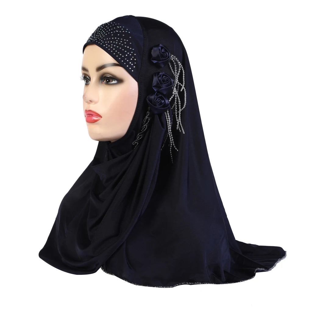 H357 beautiful big gilrs or adults muslim hijab with flowers islamic scarf shawl