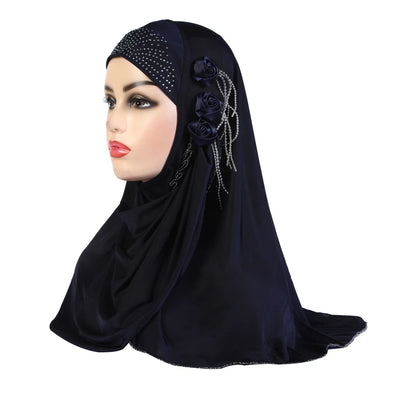 H357 beautiful big gilrs or adults muslim hijab with flowers islamic scarf shawl