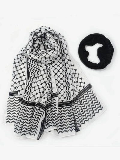 2pcs Women Keffiyeh with Tube Set Chiffon Print Shawl Echarpe