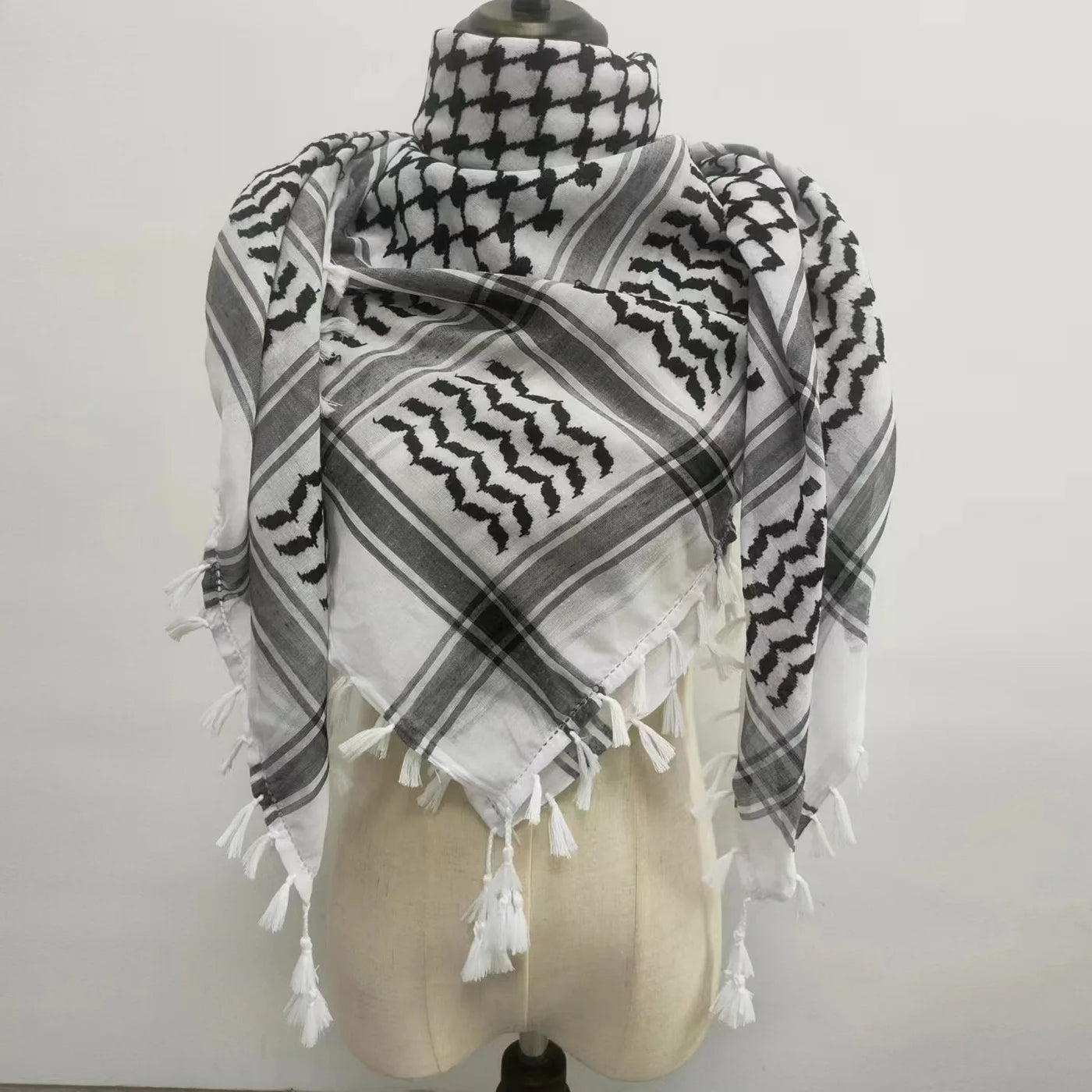 Middle East Adult Cotton Keffiyeh Scarf Wrap Multi Purpose Jacquard Pattern Arabian Muslim Headscarf