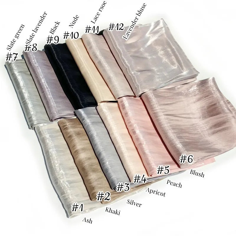 Light Weight Silky Shimmer Hijab Scarf for Muslim Women Plain Shawl