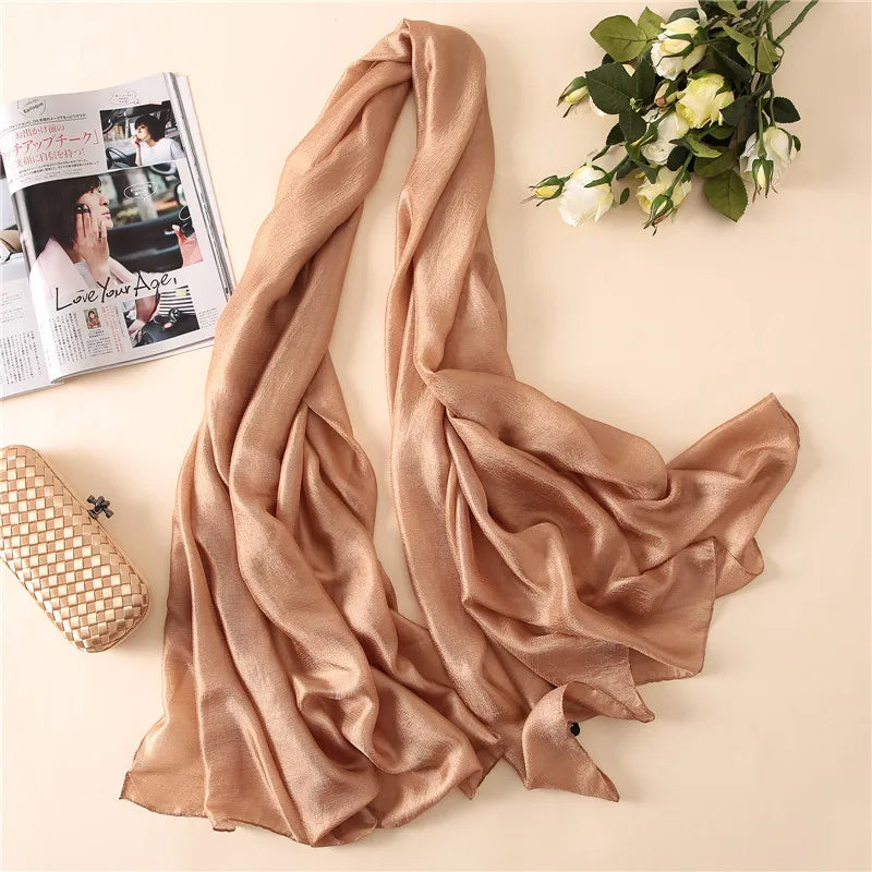 Luxury Brand Women Fashion Scarf Plain Solid Silk Linen Shawls