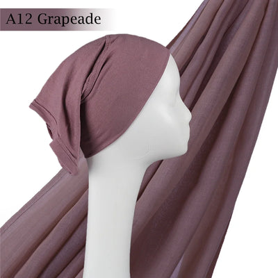 Viscose Hijab Set Matching Color Cap Plain Cotton Modal Muslim Women Scarf Soft Shawl