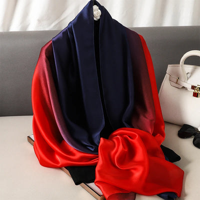 Luxury Gradient Silk Scarf Women Brand Solid Femme Shawls Wraps Bandana