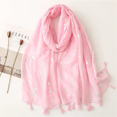 Fashion Iron Silver Star Tassel Viscose Shawl Scarf Women