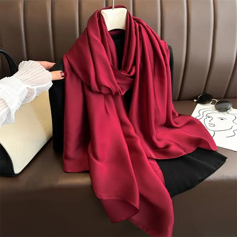 Luxury Brand Spring Large Long Pashmina Women Scarf Solid Silk Shawl