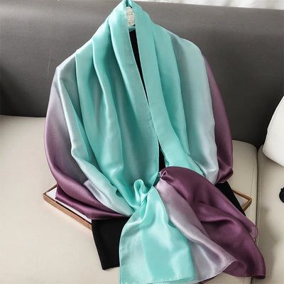 Luxury Gradient Silk Scarf Women Brand Solid Femme Shawls Wraps Bandana