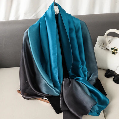 Luxury Gradient Silk Scarf Women Brand Solid Femme Shawls Wraps Bandana