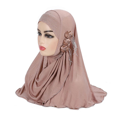 H357 beautiful big gilrs or adults muslim hijab with flowers islamic scarf shawl