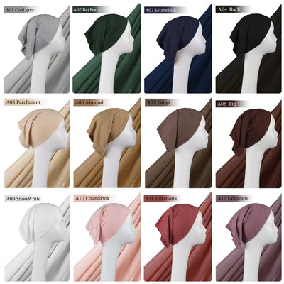 Viscose Hijab Set Matching Color Cap Plain Cotton Modal Muslim Women Scarf Soft Shawl