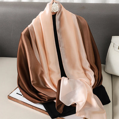 Luxury Gradient Silk Scarf Women Brand Solid Femme Shawls Wraps Bandana