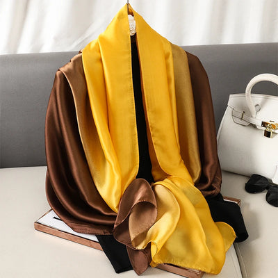 Luxury Gradient Silk Scarf Women Brand Solid Femme Shawls Wraps Bandana