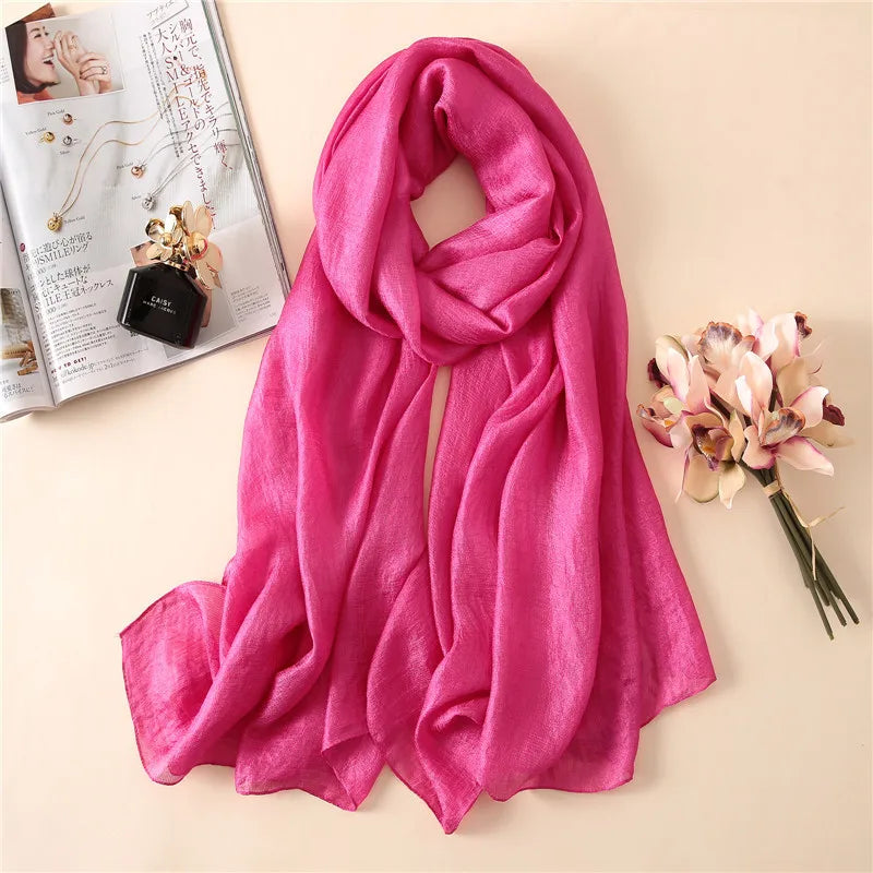 Luxury Brand Women Fashion Scarf Plain Solid Silk Linen Shawls