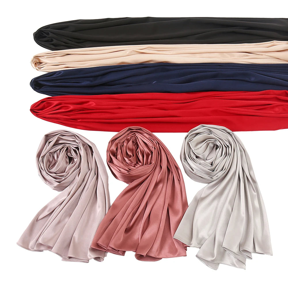 Silk Satin Hijab Scarf Muslim Women Veil Headwrap's Shawls