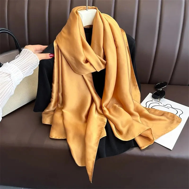 Luxury Brand Spring Large Long Pashmina Women Scarf Solid Silk Shawl