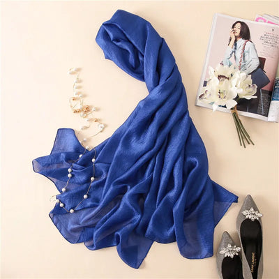 Luxury Brand Women Fashion Scarf Plain Solid Silk Linen Shawls