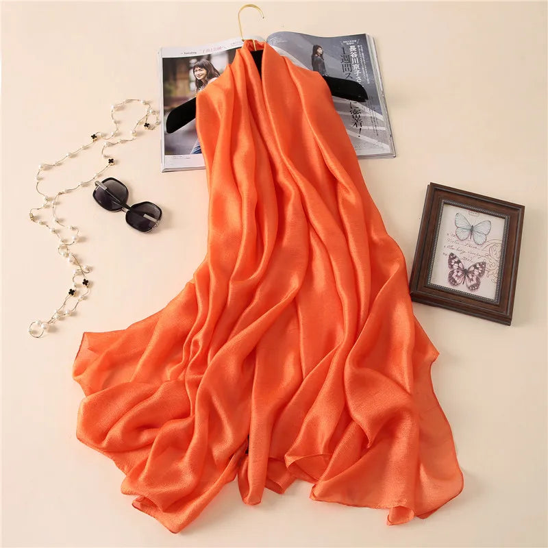 Luxury Brand Women Fashion Scarf Plain Solid Silk Linen Shawls