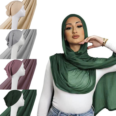 Light Viscose Rayon Hijab Scarf with Jersey Inner Caps Shawl