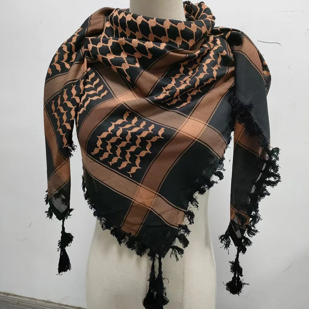 Middle East Adult Cotton Keffiyeh Scarf Wrap Multi Purpose Jacquard Pattern Arabian Muslim Headscarf