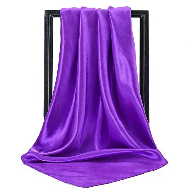 Solid Silk Hijab Scarf for Women Square Neckerchief Satin Headband