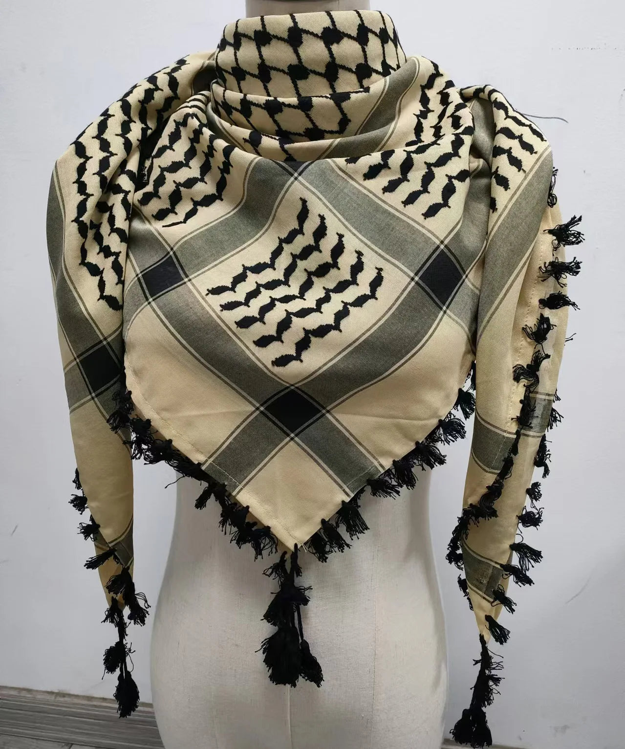 Middle East Adult Cotton Keffiyeh Scarf Wrap Multi Purpose Jacquard Pattern Arabian Muslim Headscarf