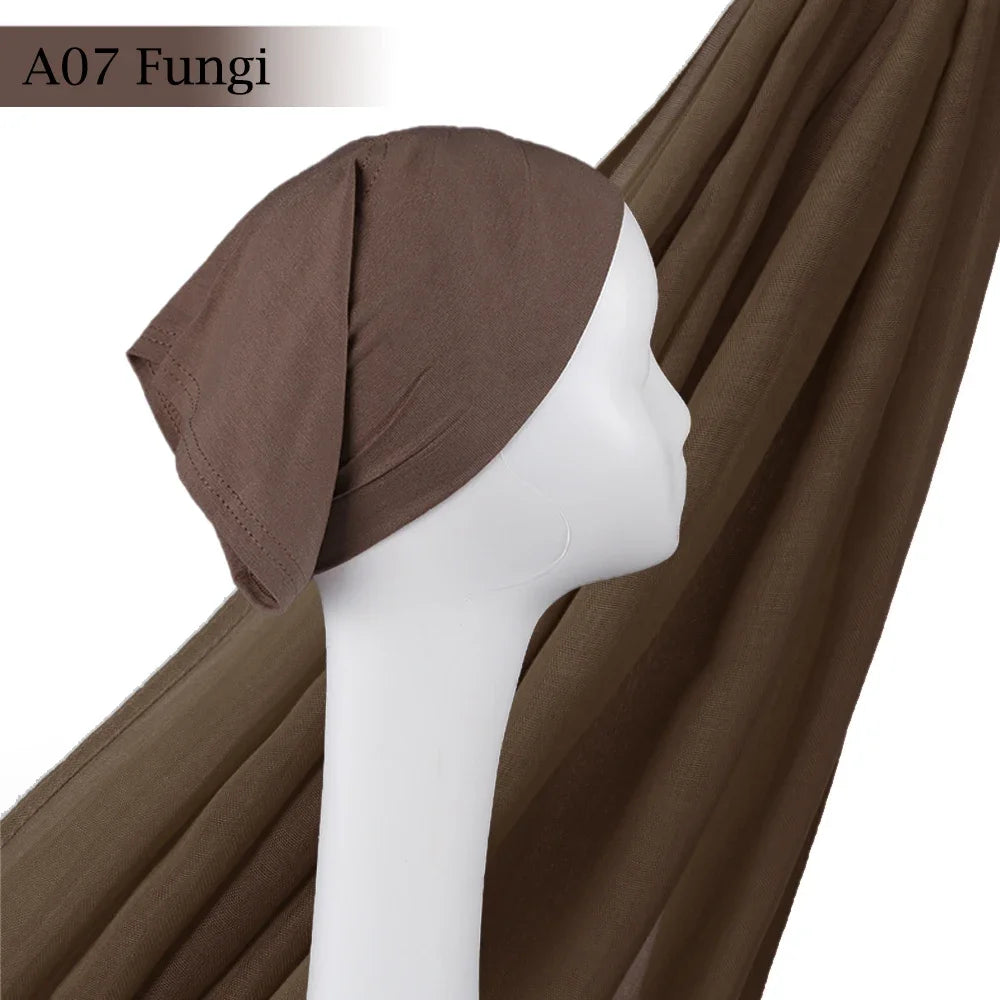 Viscose Hijab Set Matching Color Cap Plain Cotton Modal Muslim Women Scarf Soft Shawl