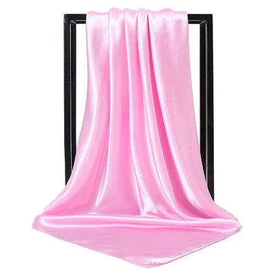 Solid Silk Hijab Scarf for Women Square Neckerchief Satin Headband