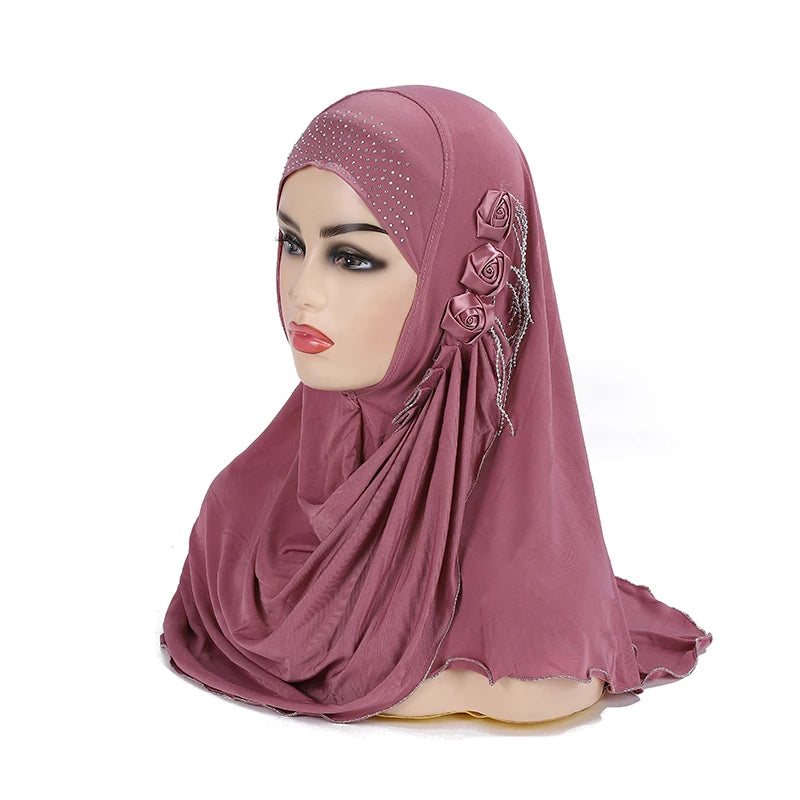 H357 beautiful big gilrs or adults muslim hijab with flowers islamic scarf shawl