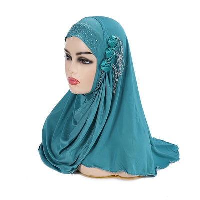 H357 beautiful big gilrs or adults muslim hijab with flowers islamic scarf shawl