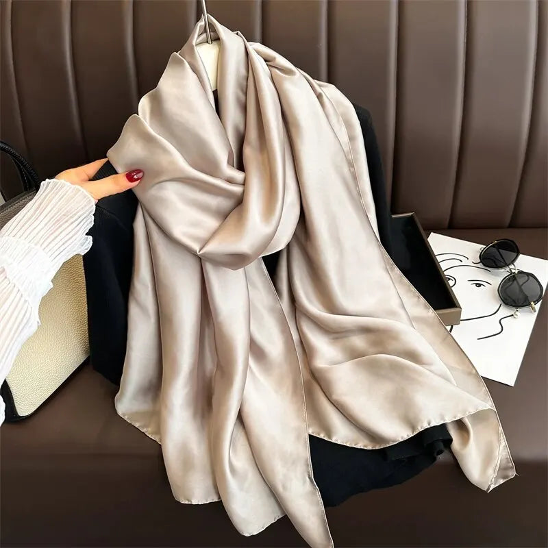 Luxury Brand Spring Large Long Pashmina Women Scarf Solid Silk Shawl