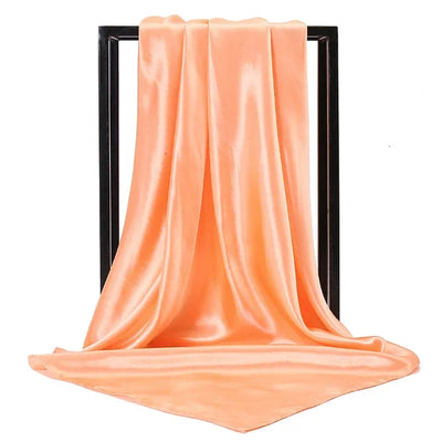 Solid Silk Hijab Scarf for Women Square Neckerchief Satin Headband