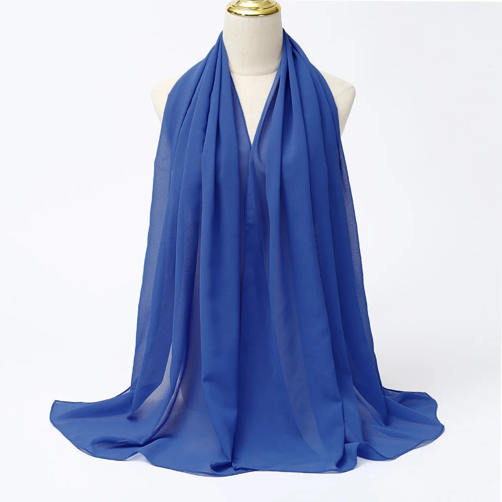 Ramadan Muslim Chiffon Hijabs For Woman Plain Color Headscarf Long Shawl Scarf