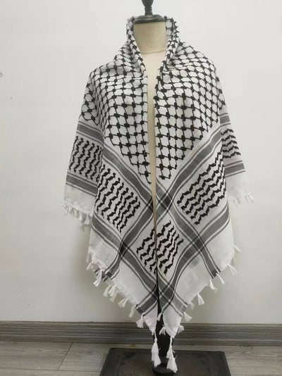 Middle East Adult Cotton Keffiyeh Scarf Wrap Multi Purpose Jacquard Pattern Arabian Muslim Headscarf